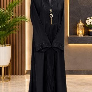 Elegant Black Embellished Pleated Abaya